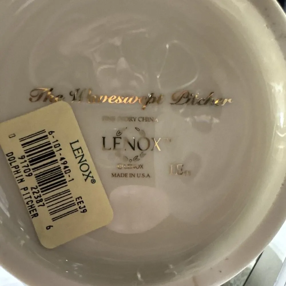 VTG 1994 Lenox The Waveswept Pitcher With Dolphins In Ocean Ivory Gold Trim USA